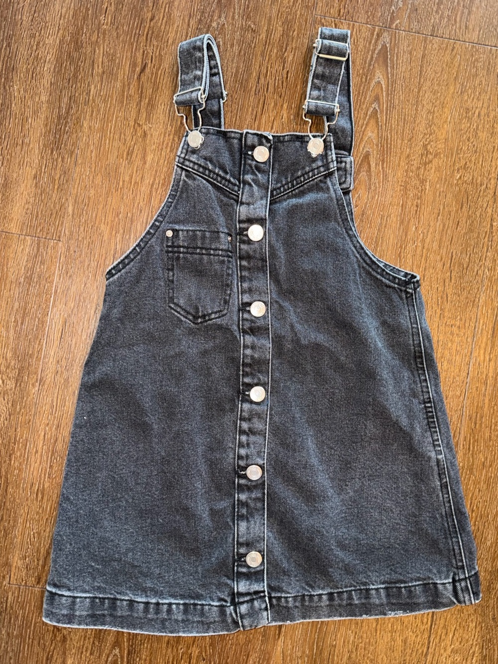 Zara Girls Black Washed Denim Button-Front Overall Dress Sz 5/6